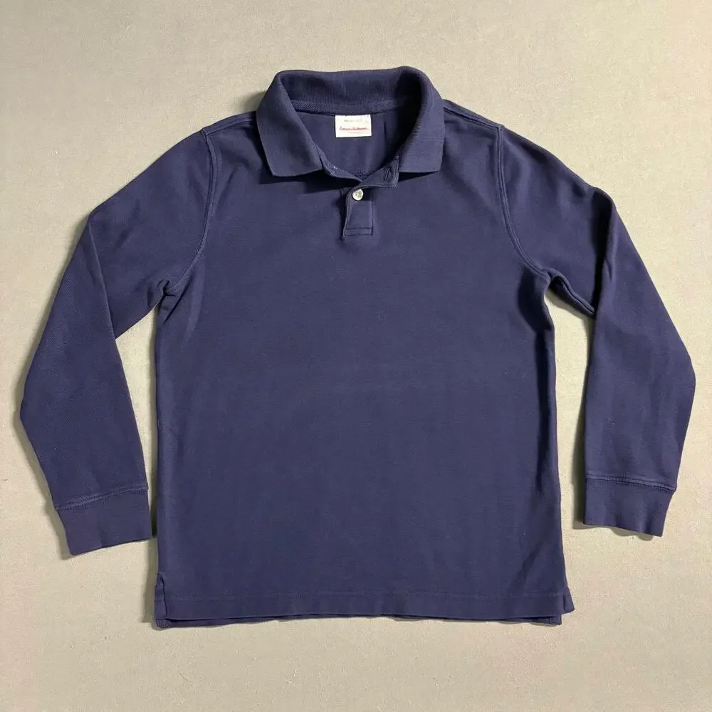 Hanna Andersson Long Sleeve Polo Shirts Kids 10 Red Navy Organic Cotton